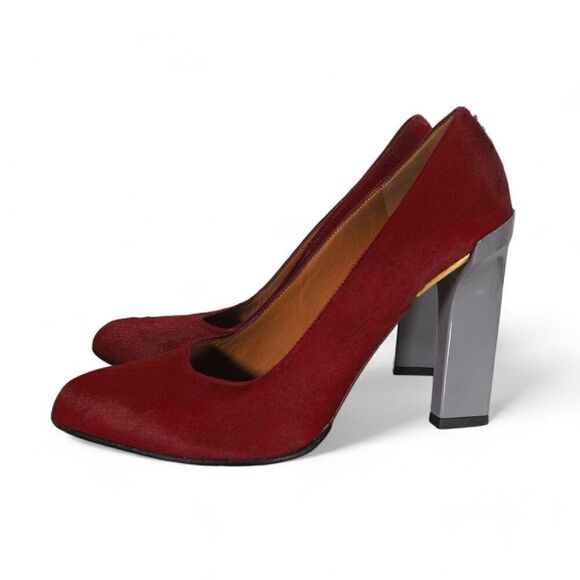 Calvin Klein Collection Calf Hair Heels Red / Grey Made in Italy Women's 8/39 - Picture 2 of 11